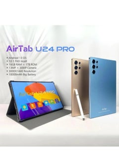 AirTab U24 Pro Smart Tablet 10.1-FHD Inch Display 16GB RAM 1TB ROM – With Arabic Keyboard Gold  - Image 1