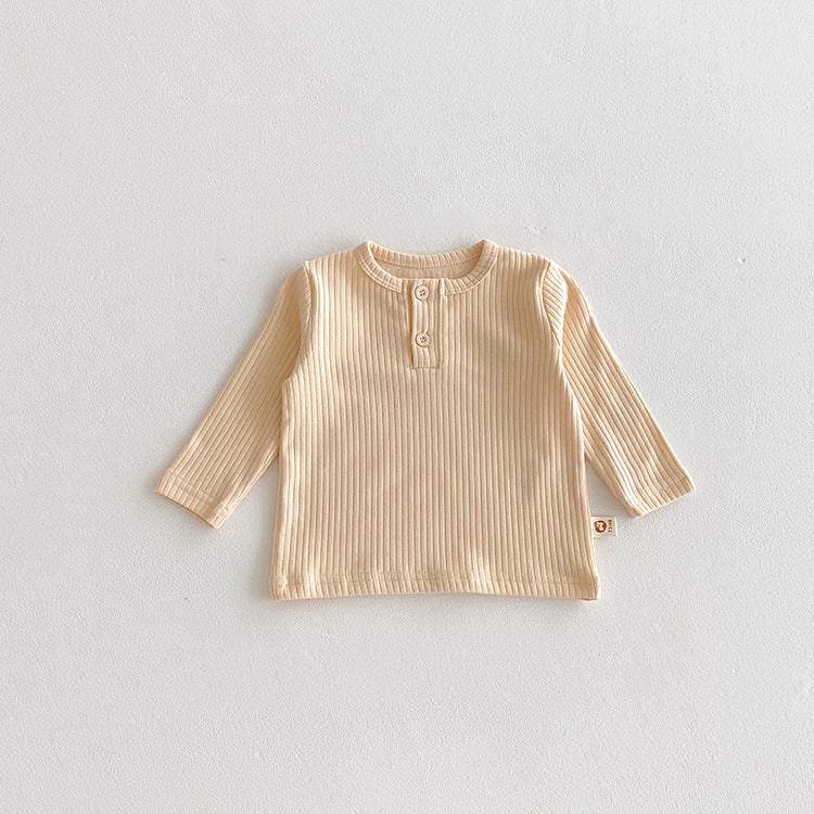 Baby Clothes Clothes Baby Pit Long-Sleeved T-Shirt Solid Color Base Shirt Boys And Girls Children'S Top Korean Style Trendy - Image 1