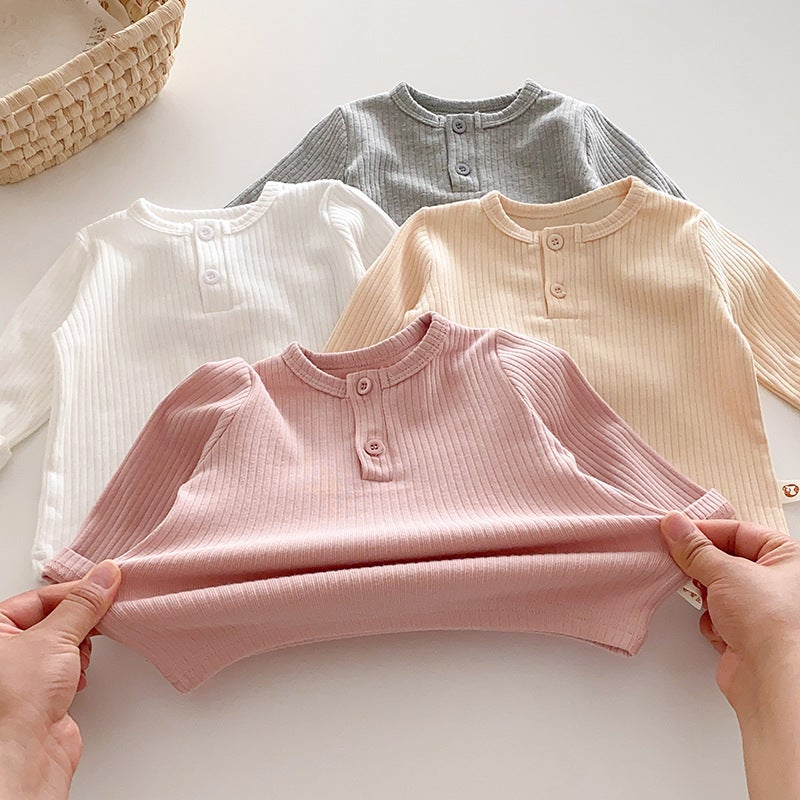 Baby Clothes Clothes Baby Pit Long-Sleeved T-Shirt Solid Color Base Shirt Boys And Girls Children'S Top Korean Style Trendy - Image 4