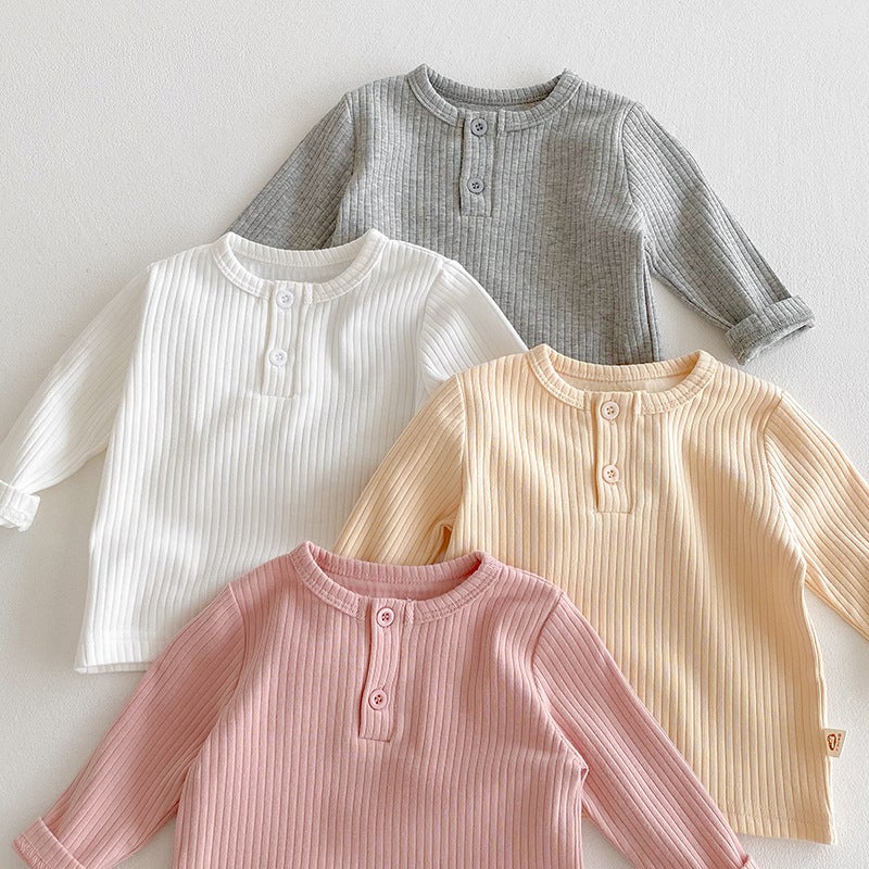 Baby Clothes Clothes Baby Pit Long-Sleeved T-Shirt Solid Color Base Shirt Boys And Girls Children'S Top Korean Style Trendy - Image 3