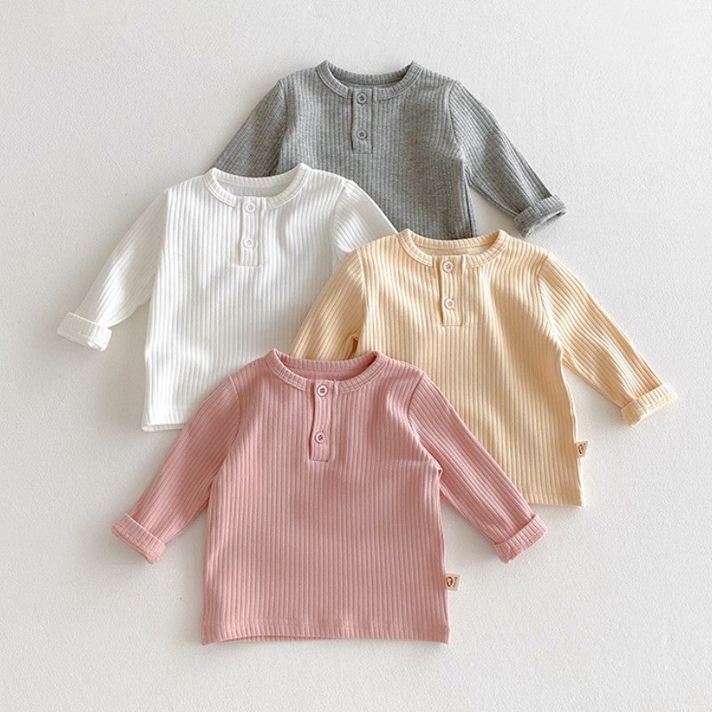 Baby Clothes Clothes Baby Pit Long-Sleeved T-Shirt Solid Color Base Shirt Boys And Girls Children'S Top Korean Style Trendy - Image 2