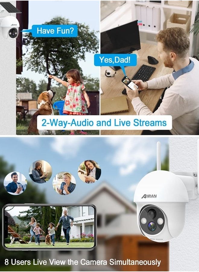 ANRAN - Security Camera Wireless Outdoor, 2K Solar Outdoor Camera with 360° View, Smart Siren, Spotlights, Color Night Vision, PIR Human Detection, Pan Tilt Control, 2-Way Talk, IP65, Q1 White - Image 1