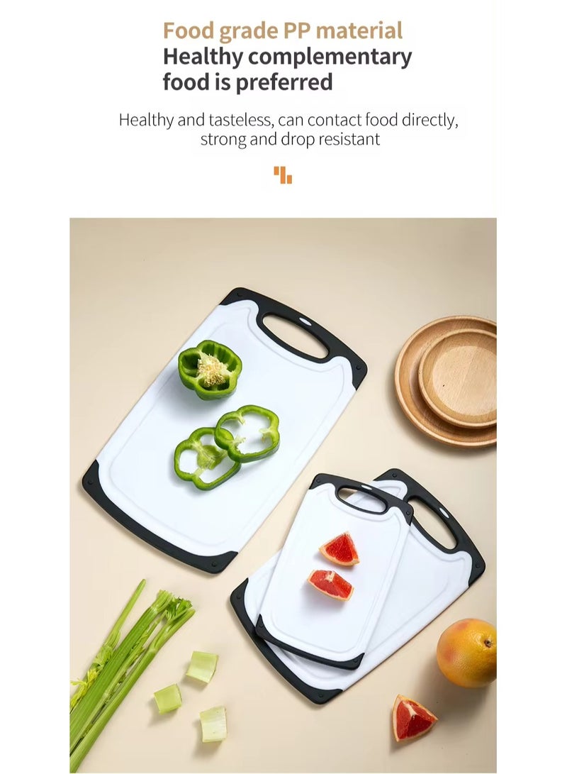 Exotic Kitchen Cutting Boards, Set of 3 Plastic Cutting Boards with Non-Slip Feet, Juice Slot, Easy Grip Handle, BPA Free, Non-Porous, Dishwasher Safe, Assorted Sizes (white)  - Image 3