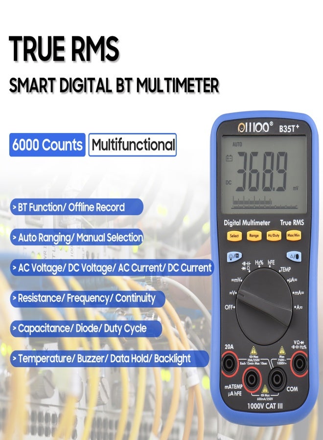 OWON B35T+ Digital BT Multimeter with Offline Record 6000 Counts True RMS Auto-ranging Electrical Tester with Backlight LCD Screen AC DC Voltage Current Detector Temperature Measuring Multifunction - Image 4