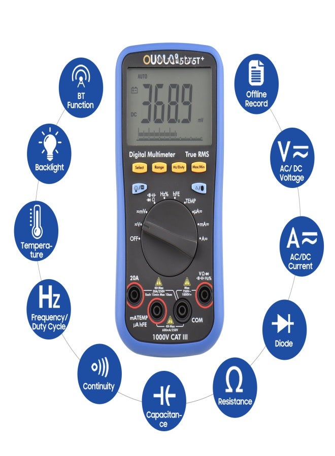 OWON B35T+ Digital BT Multimeter with Offline Record 6000 Counts True RMS Auto-ranging Electrical Tester with Backlight LCD Screen AC DC Voltage Current Detector Temperature Measuring Multifunction - Image 3