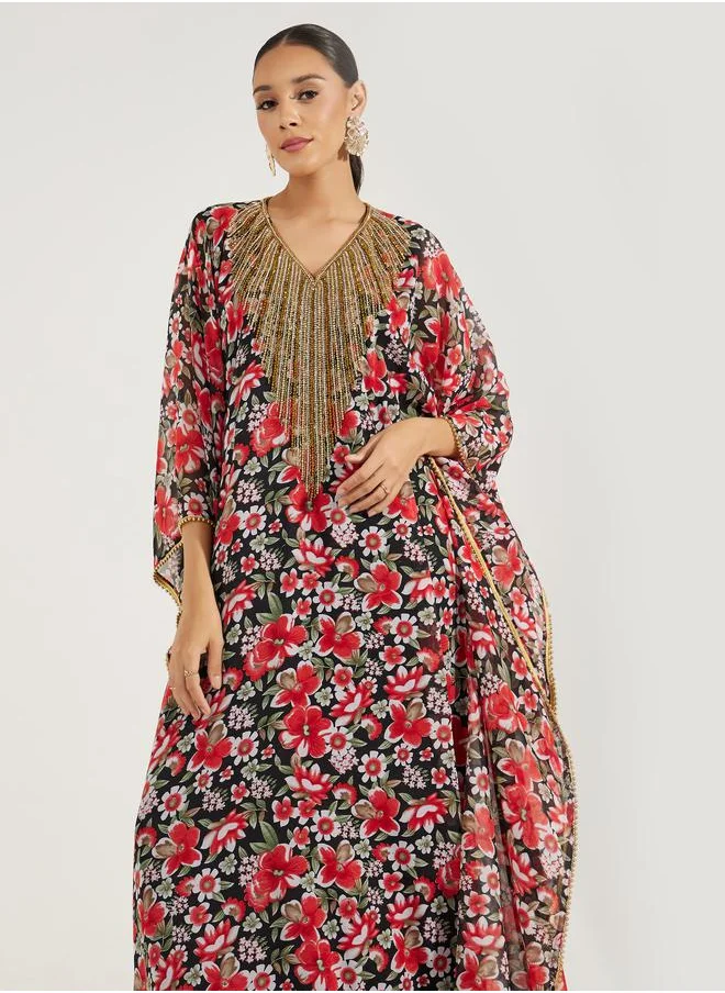 مكسيم كريشن Embroidery Detail V Neck Kaftan by Styli