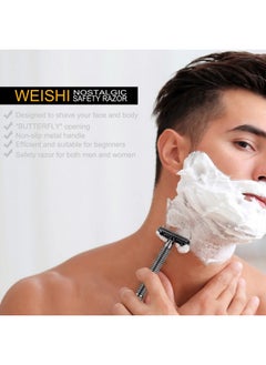 WeiShi Safety Razor Double Edge Nostalgic Long Handle Butterfly Open Razor  - Image 2