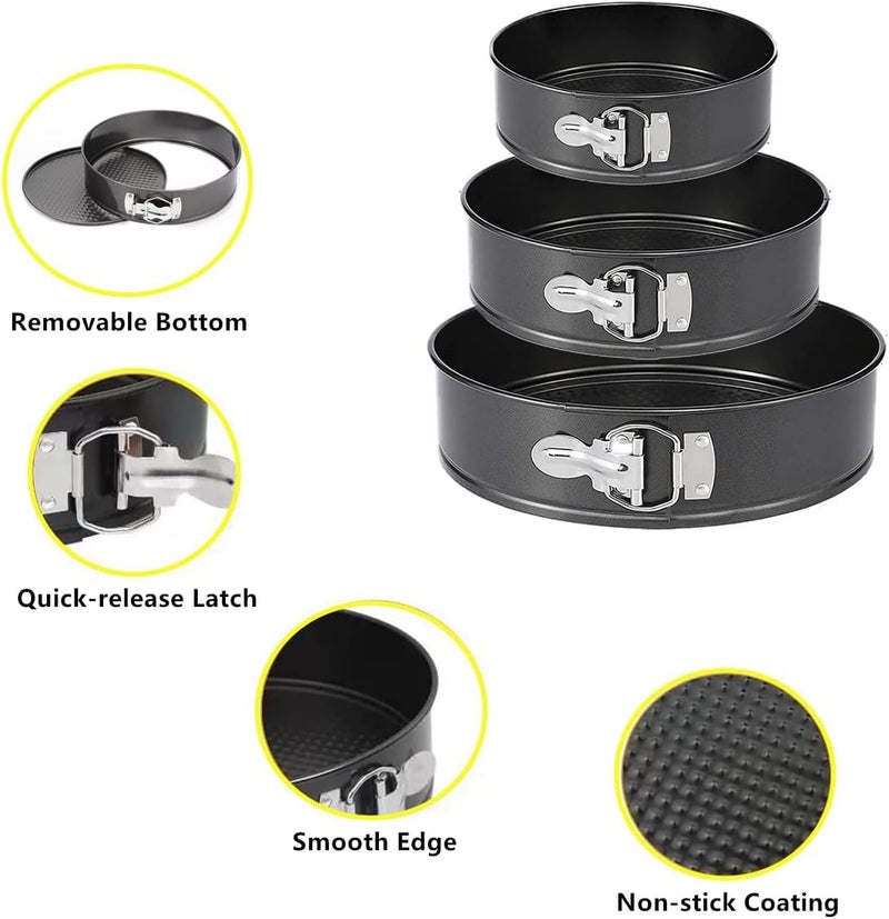 Tunyet Springform Pan, 3PCS 7,8,9 Inch Cheesecake Pans with Removable Bottom, Non-stick Spring Form Pan for Cheesecake (black) - Image 2
