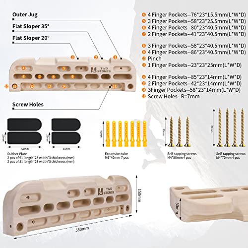 TWO STONES Wooden Hangboard Rock Climbing Pull Up Bar Designed Training for Climbing, Wooden Fingerboard Climbing Training Board for Building Core Strength and Endurance (CJ-HB2049) - Image 3