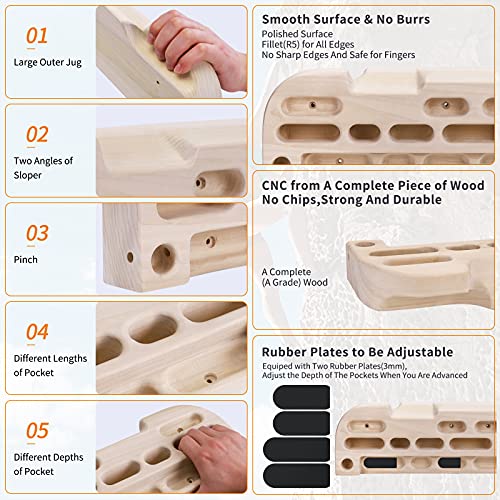 TWO STONES Wooden Hangboard Rock Climbing Pull Up Bar Designed Training for Climbing, Wooden Fingerboard Climbing Training Board for Building Core Strength and Endurance (CJ-HB2049) - Image 4