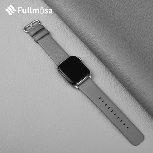 Fullmosa Leather Bands Compatible with Apple Watch Band 42mm 41mm 40mm 38mm for Women Men, Top Grain Genuine Leather Strap for iWatch Series 11/10/9/8/7/6/5/4/3/2/1,SE3/2/1, Grey/Silver - Image 2