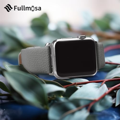 Fullmosa Leather Bands Compatible with Apple Watch Band 42mm 41mm 40mm 38mm for Women Men, Top Grain Genuine Leather Strap for iWatch Series 11/10/9/8/7/6/5/4/3/2/1,SE3/2/1, Grey/Silver - Image 3