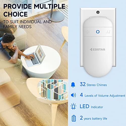 COSTAR Wireless Door Bell for Home Office with LED Light 300 Meter 1000 Feet Operating Range 32 Ringtones 5 Levels Volume, 2 Receiver and 1 Push Button Pebble T303 - Image 2