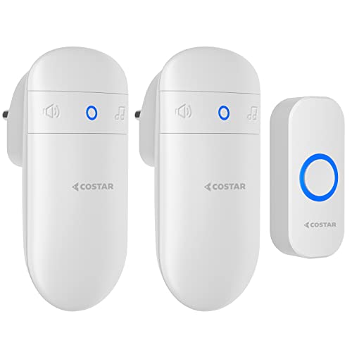 COSTAR Wireless Door Bell for Home Office with LED Light 300 Meter 1000 Feet Operating Range 32 Ringtones 5 Levels Volume, 2 Receiver and 1 Push Button Pebble T303 - Image 1