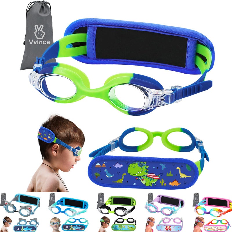 Vvinca Kids Swim Goggles with Fabric Strap No Tangle PainFree AntiFog Swimming Pool Goggle No Leak for Toddlers Girls Boys