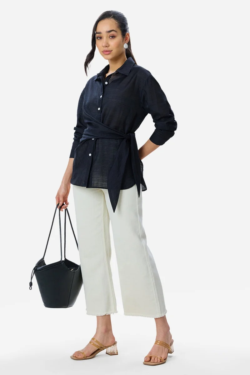 فيرجيو Self Design Viscose Side Tie-Up Shirt for Women