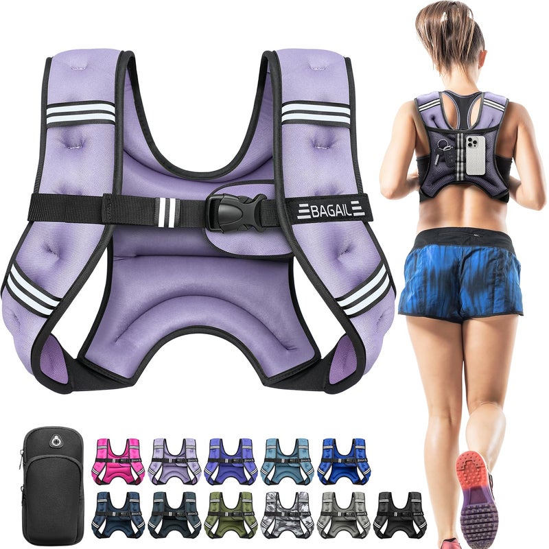BAGAIL Comfort-Fit Weighted Vest for Woman, Even Weight Distribution, Faster Weight Loss, No-Chafe or Bounce for Walking & Running with Detachable Phone Pouch & Reflective Stripes (Available 5-30lbs) - Image 1