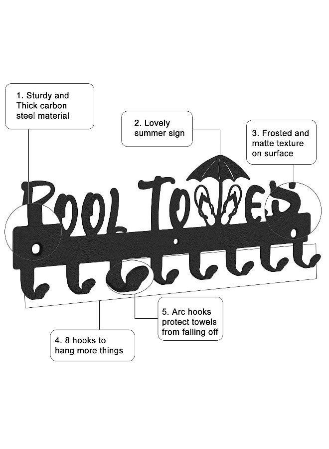 Pool Towel Rack, Pool Towel Holder with 8 Hooks for Outdoor or Bathroom, Carbon Steel Towel Hanger for Hanging Bathrobes, Towels, Clothes, Perfect Pool Area Outside Sign and Decor, Black - Image 3