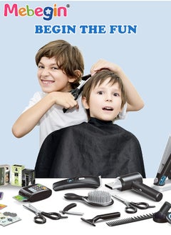 MEBEGIN 25 Pcs Barber Shop Pretend Play Set Shaving Toy for Boys, Beauty Hair Salon Toy Kit with Realistic Hairdryer,Mirror, Scissors Styling Accessories,Toddler Shaving Kit and Styling Toy Set  Birthday Gift  - Image 3
