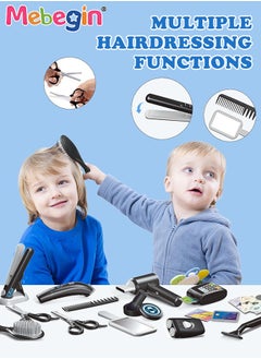 MEBEGIN 25 Pcs Barber Shop Pretend Play Set Shaving Toy for Boys, Beauty Hair Salon Toy Kit with Realistic Hairdryer,Mirror, Scissors Styling Accessories,Toddler Shaving Kit and Styling Toy Set  Birthday Gift  - Image 4