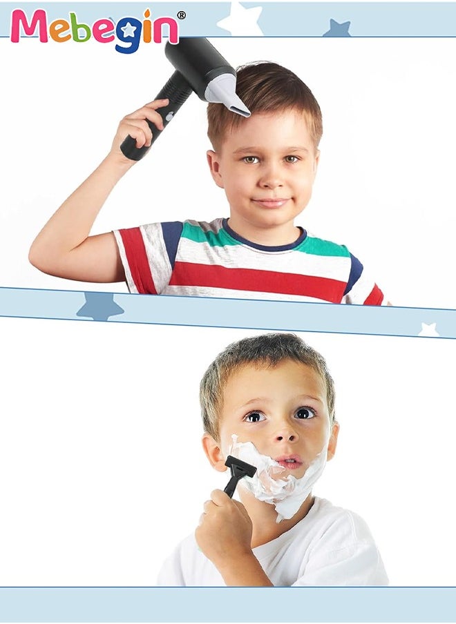 MEBEGIN - 25 Pcs Barber Shop Pretend Play Set Shaving Toy for Boys, Beauty Hair Salon Toy Kit with Realistic Hairdryer,Mirror, Scissors Styling Accessories,Toddler Shaving Kit and Styling Toy Set  Birthday Gift - Image 1
