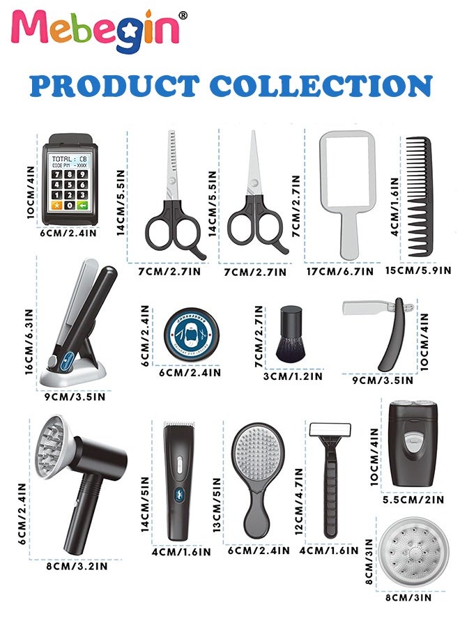 MEBEGIN - 25 Pcs Barber Shop Pretend Play Set Shaving Toy for Boys, Beauty Hair Salon Toy Kit with Realistic Hairdryer,Mirror, Scissors Styling Accessories,Toddler Shaving Kit and Styling Toy Set  Birthday Gift - Image 1