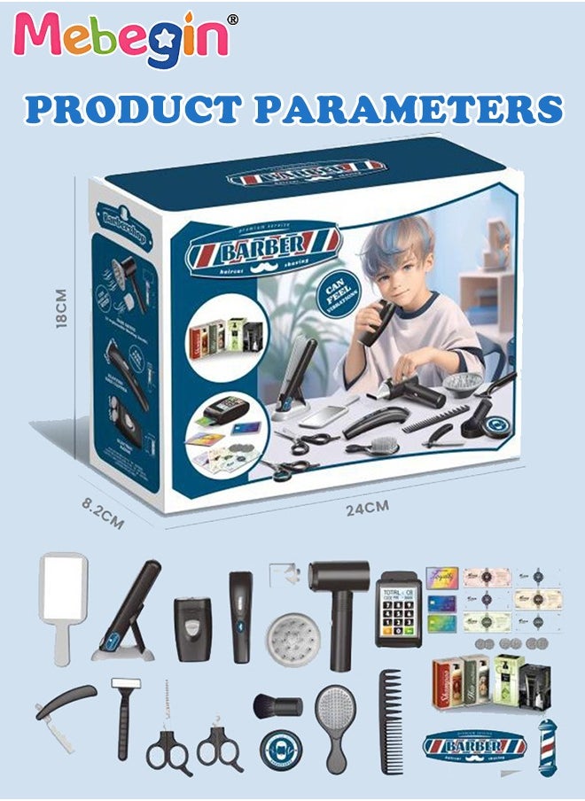 MEBEGIN - 25 Pcs Barber Shop Pretend Play Set Shaving Toy for Boys, Beauty Hair Salon Toy Kit with Realistic Hairdryer,Mirror, Scissors Styling Accessories,Toddler Shaving Kit and Styling Toy Set  Birthday Gift - Image 1