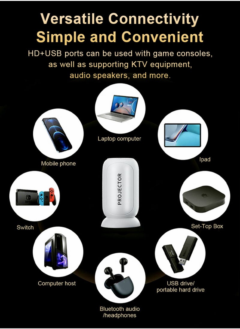 LCD Projector with Bracket - Support HD 1080P/2K/4K - Support 120 Inches - Smart Projector with Dual-band Wifi 6 and Bluetooth - Android 11 - Portable Mobile Home Theater - Suitable for Games, Office, Movies