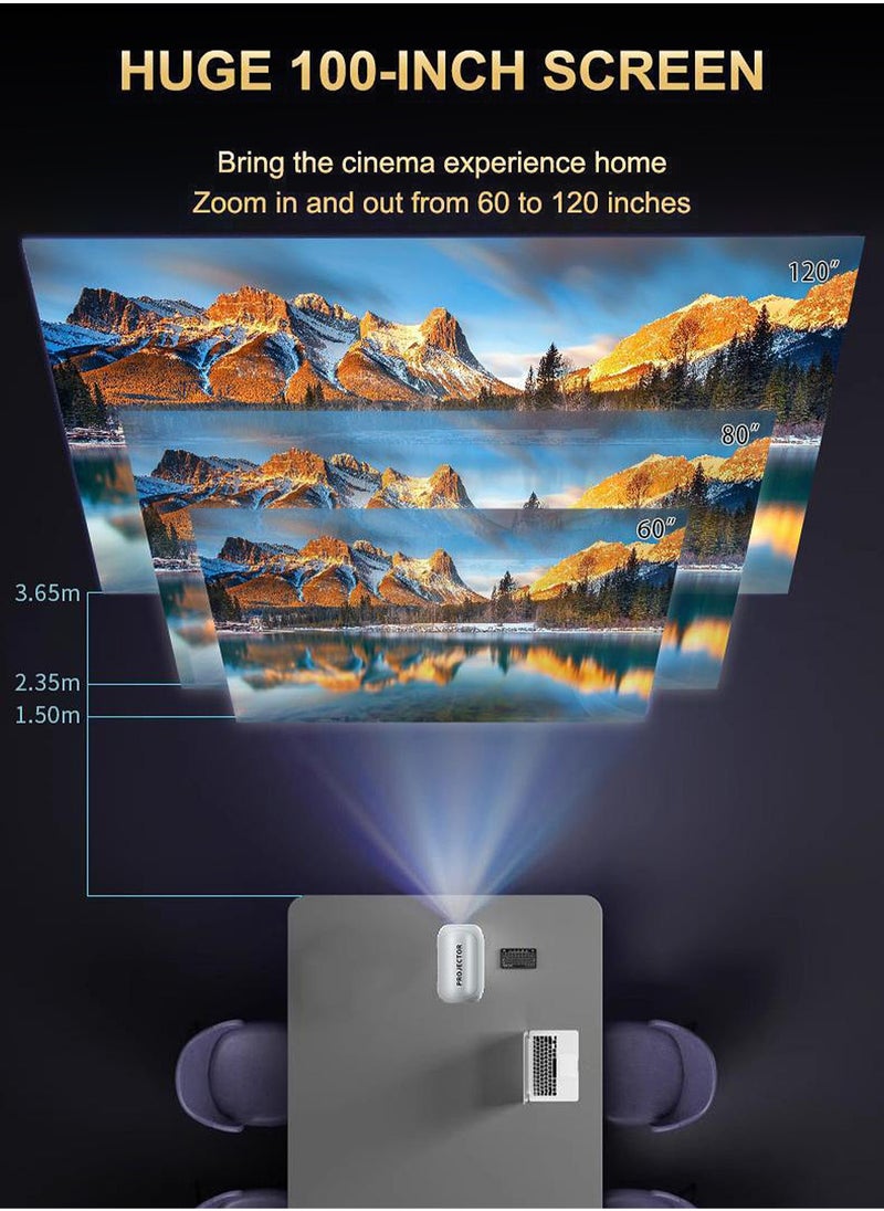 LCD Projector with Bracket - Support HD 1080P/2K/4K - Support 120 Inches - Smart Projector with Dual-band Wifi 6 and Bluetooth - Android 11 - Portable Mobile Home Theater - Suitable for Games, Office, Movies