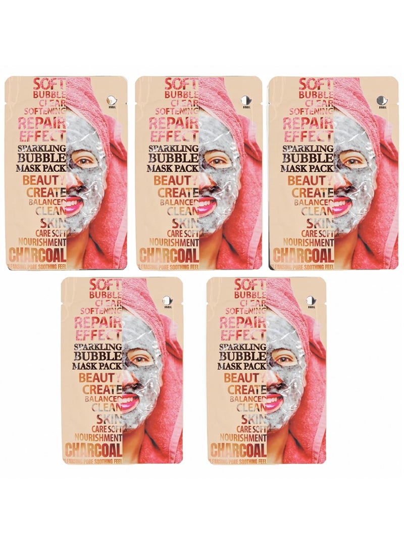 سنايل مجموعة أقنعة مكونة من 5 قطع قناع الفقاعات المتلألئة للعناية بالبشرة المتوازنة والنقية والتغذية الناعمة بالفحم 23*3 مل - Image 1