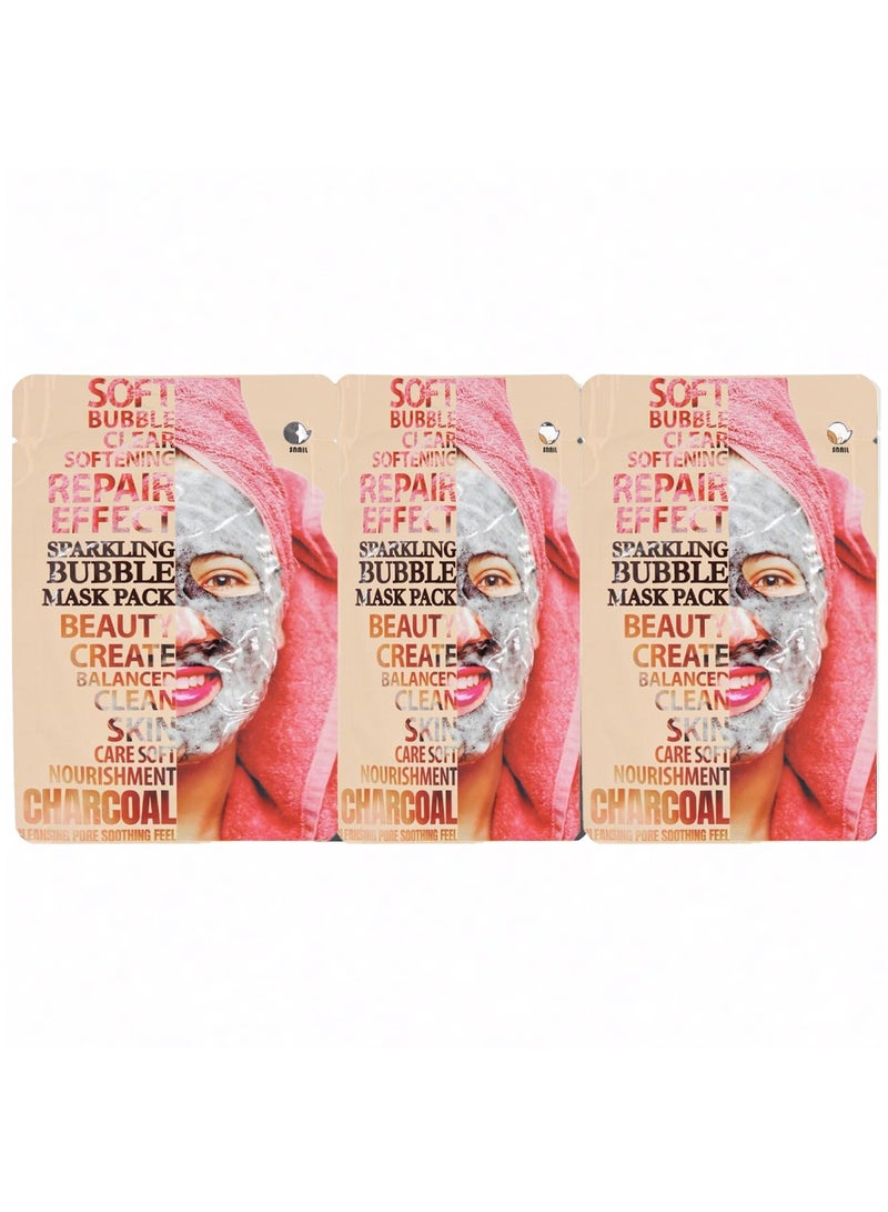 سنايل مجموعة أقنعة مكونة من 5 قطع قناع الفقاعات المتلألئة للعناية بالبشرة المتوازنة والنقية والتغذية الناعمة بالفحم 23*3 مل - Image 2