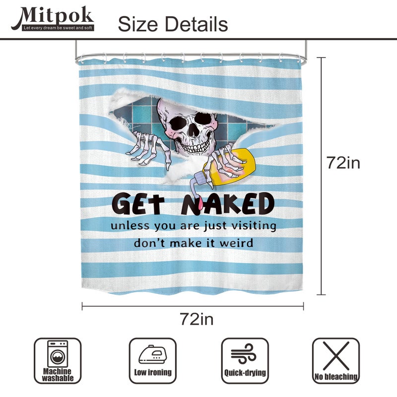 Mitpok Funny Skull Skeleton Shower Curtain Gothic Cool Get Naked Spooky Fun Bone Unique Hilarious Blue Scary Horror Men Kids 60Wx72H Bathroom Decor Modern Bath Curtain Fabric Polyester 12 Pack Hooks - Image 5