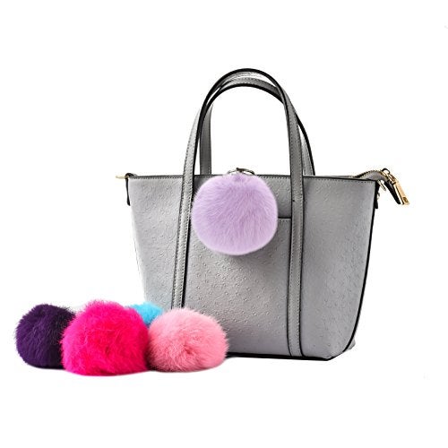Cityelf Cute Faux Rabbit Fur Ball Pom Pom Keychain Car Key Ring Handbag Tote Bag Pendant Purse Charm (Lightpurple) - Image 3