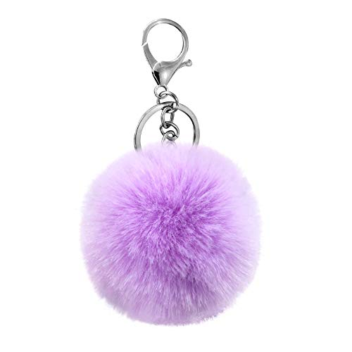 Cityelf Cute Faux Rabbit Fur Ball Pom Pom Keychain Car Key Ring Handbag Tote Bag Pendant Purse Charm (Lightpurple) - Image 1
