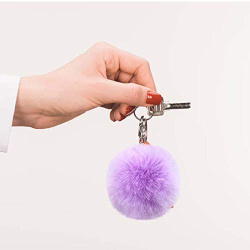 Cityelf Cute Faux Rabbit Fur Ball Pom Pom Keychain Car Key Ring Handbag Tote Bag Pendant Purse Charm (Lightpurple) - Image 4