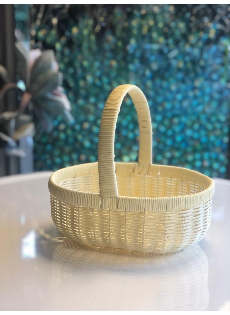 PEROTTI - Synthetic Wicker Cream Oval Picnic Basket Without Lid 30X24X12CM - Image 1