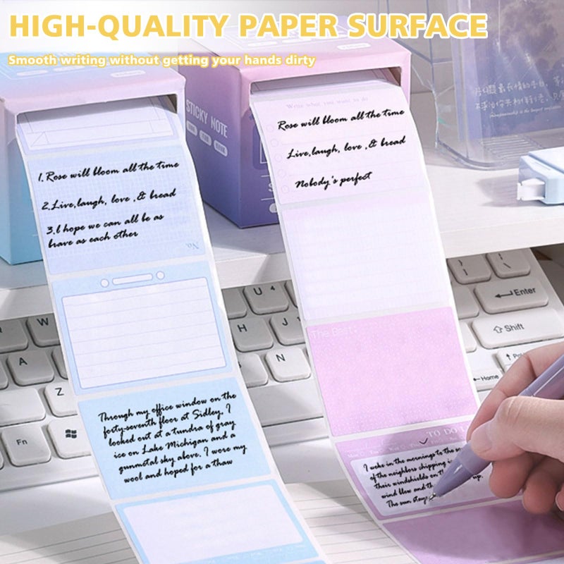 Bagentry 2 Sticky Full Adhesive Notes Roll Tape with Pull Out Dispenser Boxes, 512 Sheets Sticky Notes 1.7 x 2.4 Inch, Self-Stick Memo Pads Sticker Label for Noting Writing (Purple & Pink) - Image 4
