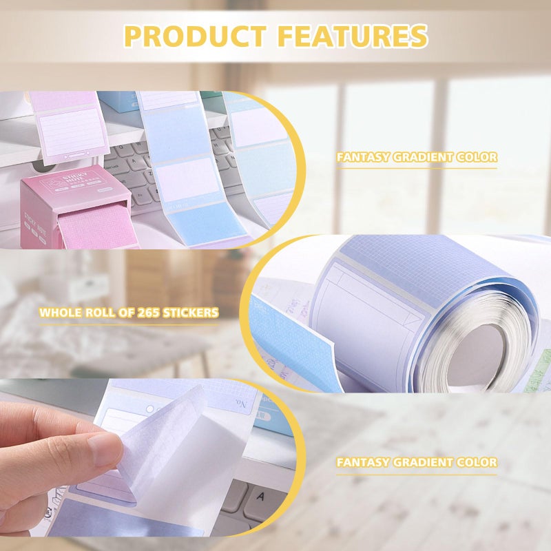 Bagentry 2 Sticky Full Adhesive Notes Roll Tape with Pull Out Dispenser Boxes, 512 Sheets Sticky Notes 1.7 x 2.4 Inch, Self-Stick Memo Pads Sticker Label for Noting Writing (Purple & Pink) - Image 3