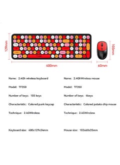 T-WOLF Wireless Keyboard and Mouse 2.4G Keyboard Wireless With Colorful 105 Keys Typewriter Retro Round Keycap For PC Laptop Tablet Computer Windows Black  - Image 2