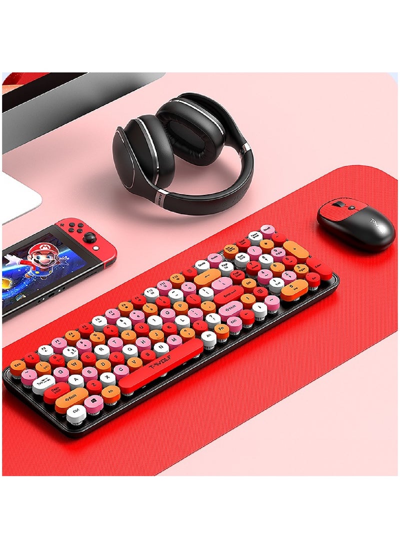 Wireless Keyboard and Mouse 2.4G Keyboard Wireless With Colorful 105 Keys Typewriter Retro Round Keycap For PC Laptop Tablet Computer Windows Black