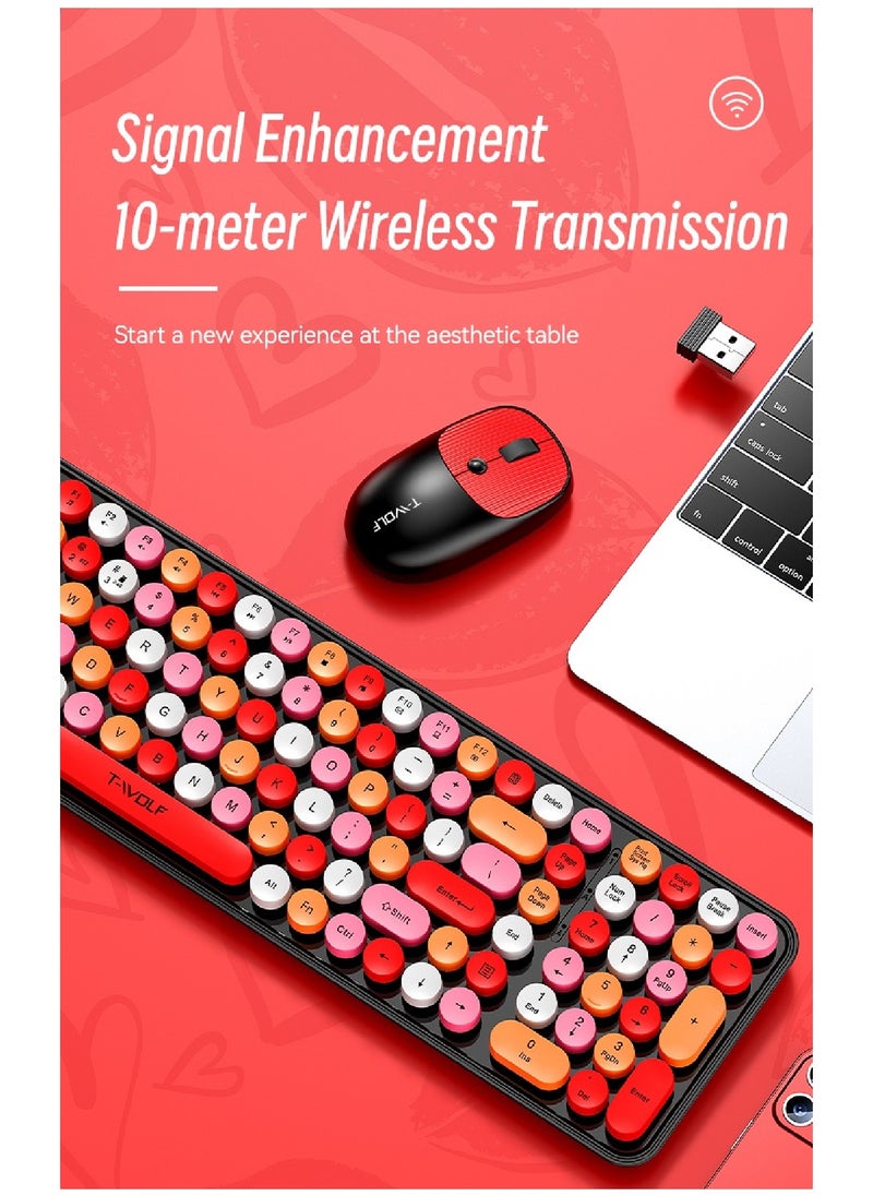 Wireless Keyboard and Mouse 2.4G Keyboard Wireless With Colorful 105 Keys Typewriter Retro Round Keycap For PC Laptop Tablet Computer Windows Black