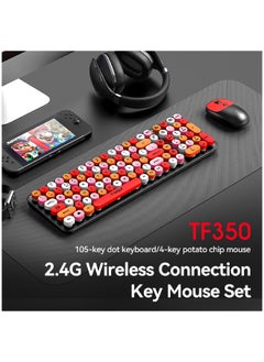 T-WOLF Wireless Keyboard and Mouse 2.4G Keyboard Wireless With Colorful 105 Keys Typewriter Retro Round Keycap For PC Laptop Tablet Computer Windows Black  - Image 4