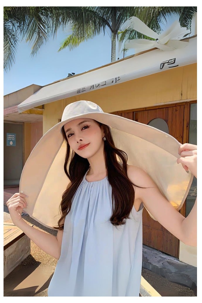 Foldable Wide Brim Sun Hat with Shawl,UPF 50+ UV Protection, Breathable,Ponytail-Friendly,Adjustable,Neck and Face Coverage,for Desert,Safari, Beach, Hiking, Camping, Outdoor,Travel - Image 1