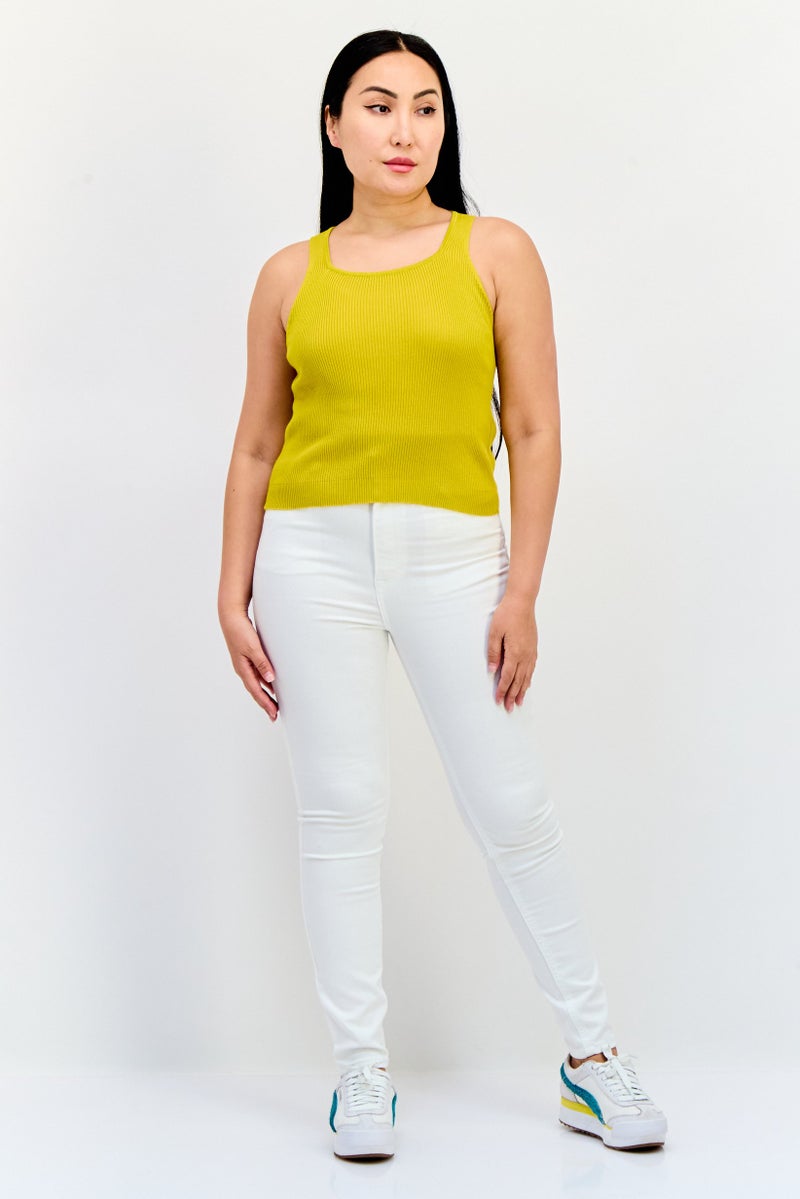 ONLY بلوزة نسائية بدون أكمام بتصميم مربع العنق، صفراء - Image 4