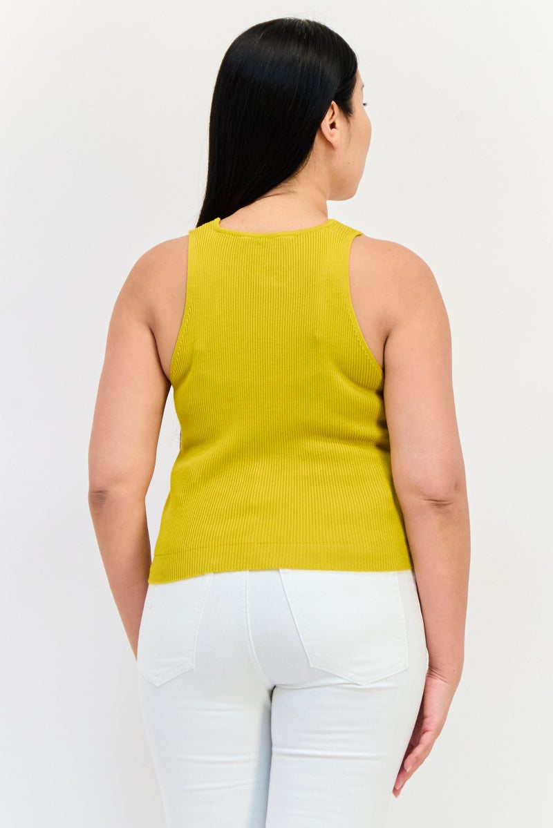 ONLY بلوزة نسائية بدون أكمام بتصميم مربع العنق، صفراء - Image 3