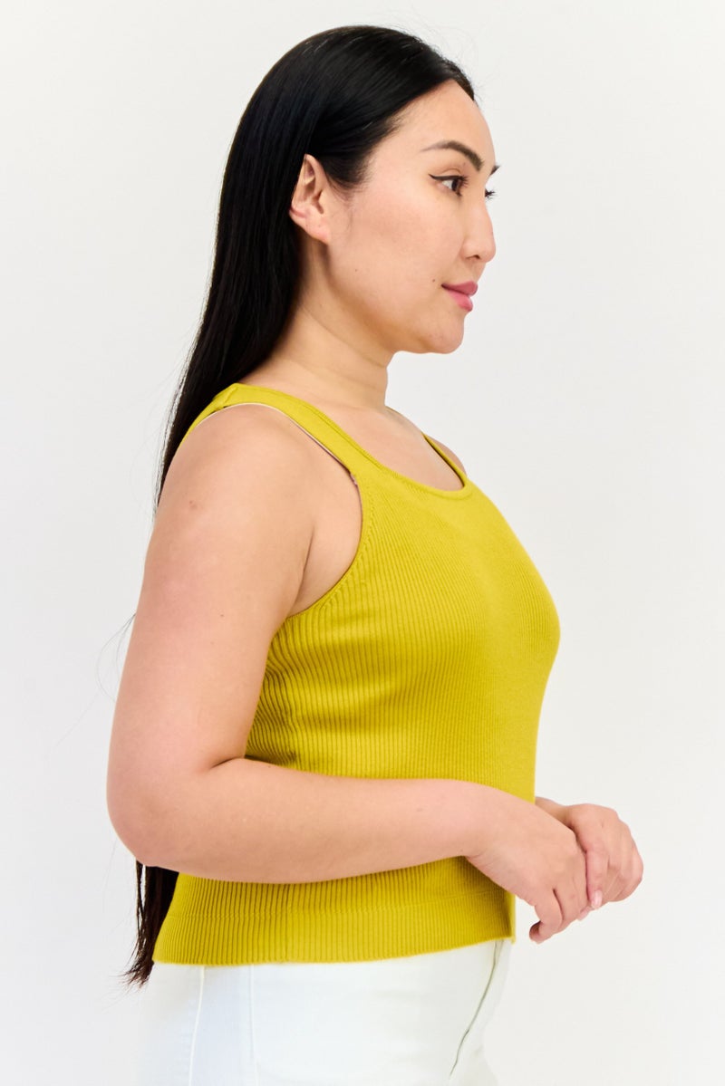 ONLY بلوزة نسائية بدون أكمام بتصميم مربع العنق، صفراء - Image 2
