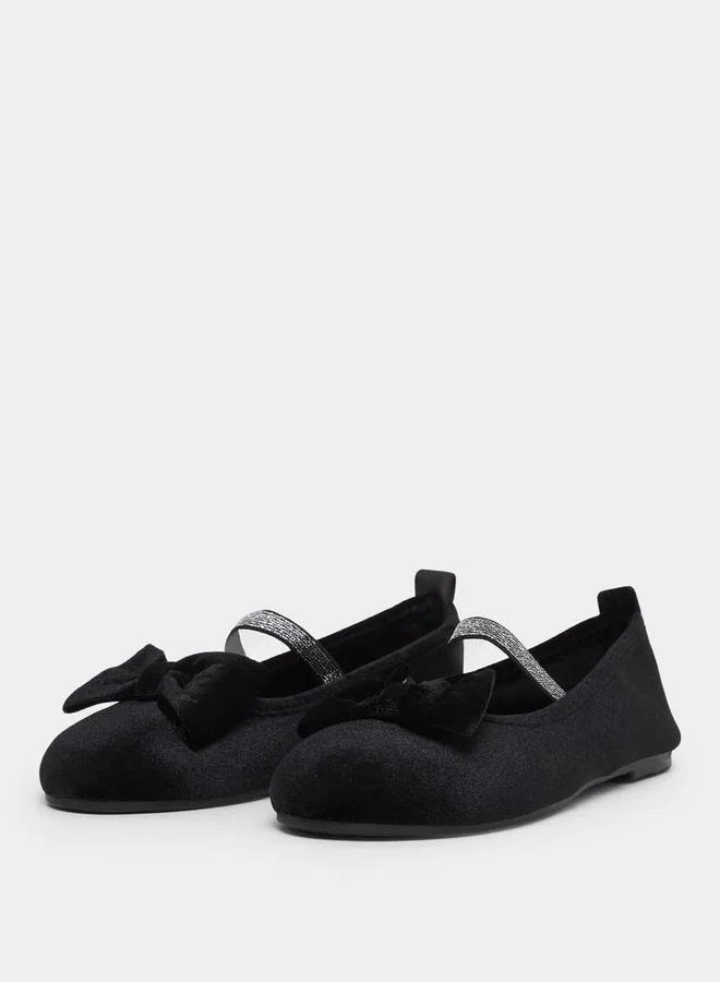 Styli Teens Black Bow Detail Ballet Flats