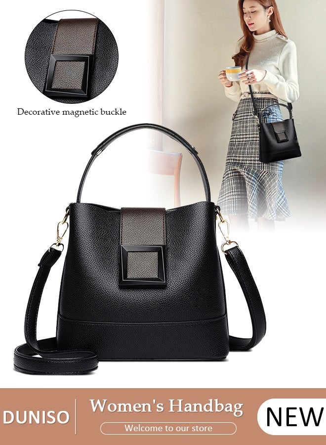 DUNISO Handbag Bucket Bag for Women Faux Leather Large Capacity Anti Theft Crossbody Shoulder Bucket Bag With Detachable Strap - Image 1