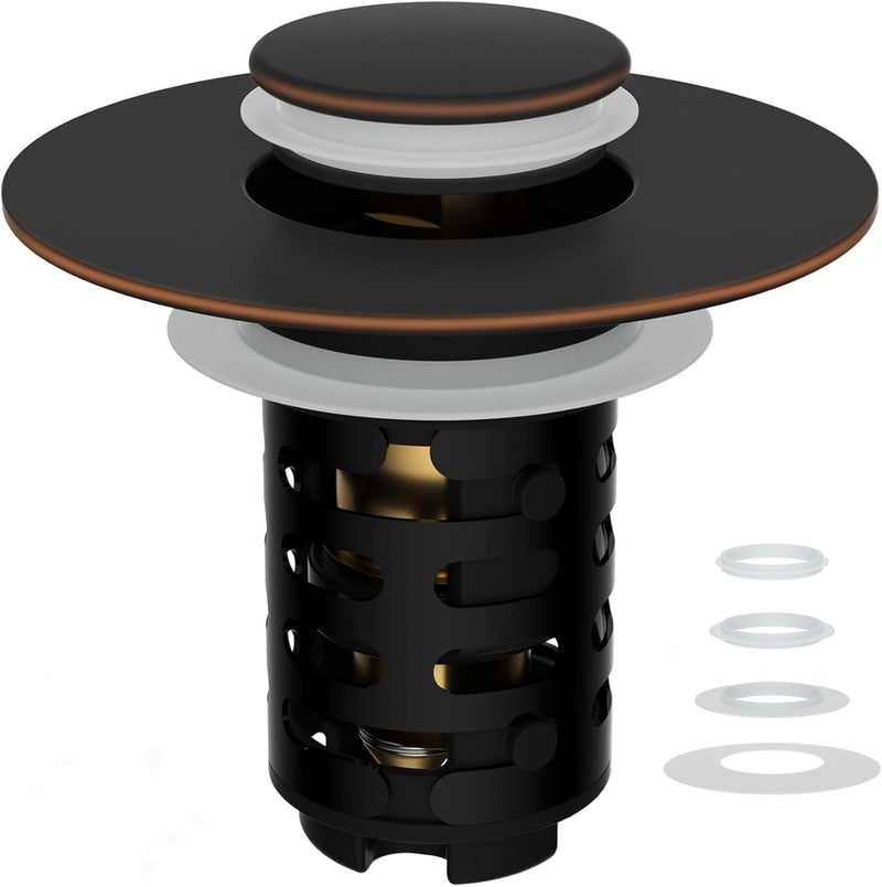 iFealClear Upgraded 4-in-1 Bathroom Sink Drain Strainer, Universal Pop Up Sink Stopper with 2-Layer Detachable Hair Catcher Filter Basket, Drain Stopper Fit 1.1"-2.36" US Basin, Oil Rubbed Bronze - Image 1