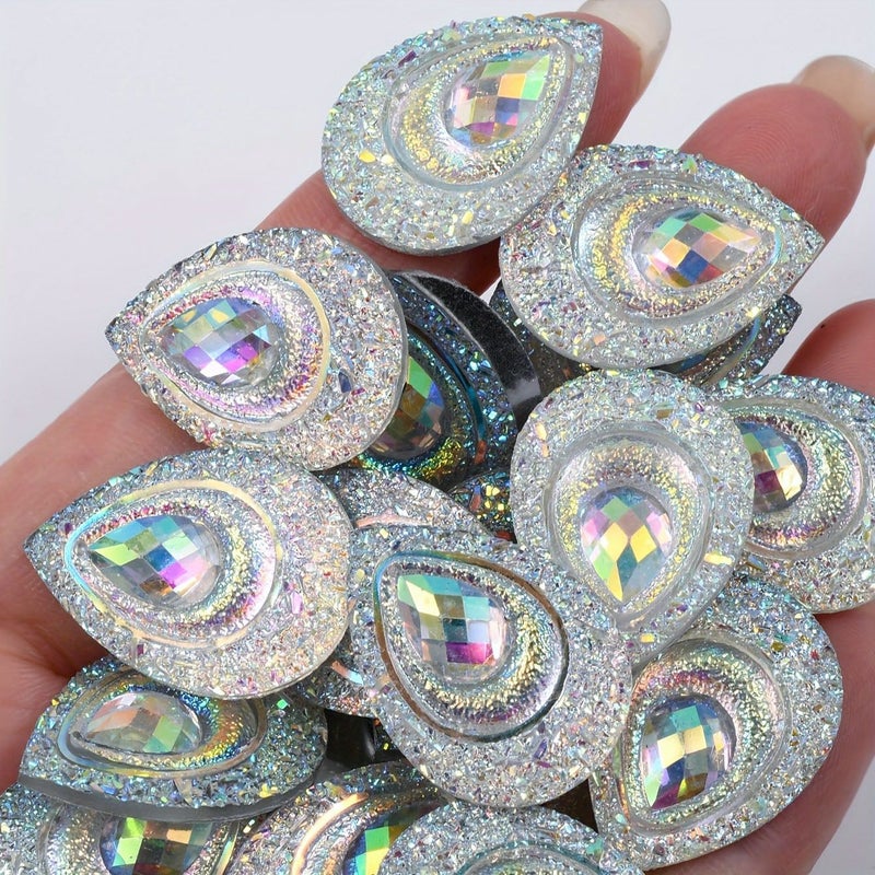 9 قطع حجر راينستون أخضر فاتح على شكل قطرة عين الطاووس، ظهر مسطح، مقاس 0.71 × 1.1 بوصة، أحجار كريستال ريزينية للحرف اليدوية، لفستان الزفاف، وسجل القصاصات، وديكور المنزل، وتغليف الهدايا. - Image 5